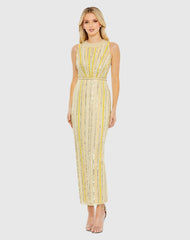 Yellow Embellished Halter Neckline Sheath Dress