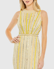 Yellow Embellished Halter Neckline Sheath Dress